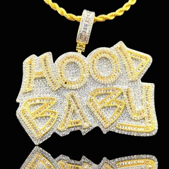 14K Bi-Color Gold Finish Good Baby - Free 24" x 3mm Rope Chain. - Picture 1 of 9